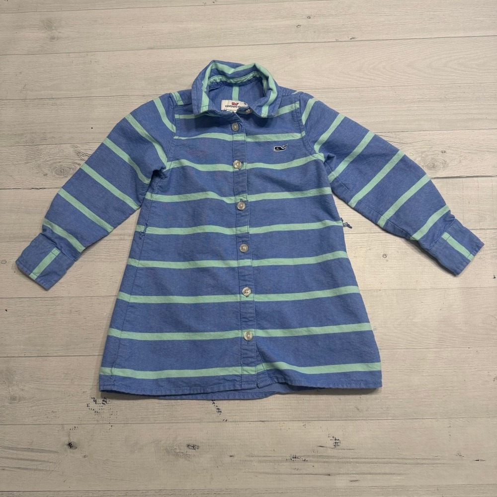 Vineyard Vines girls blue green button down shirt dress 2T